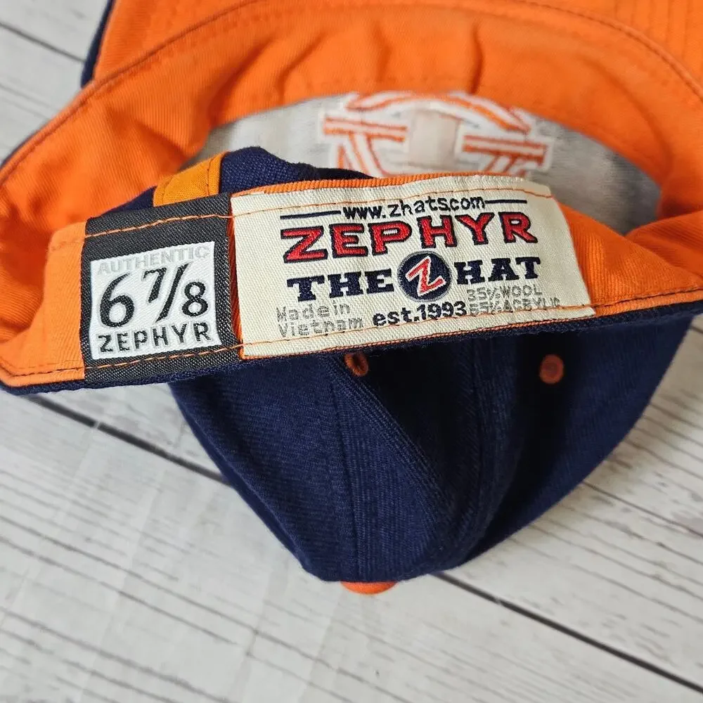 Auburn Hat Zephyr The Z Hat Men's 6 7/8 Navy Orange Fitted Baseball Cap
